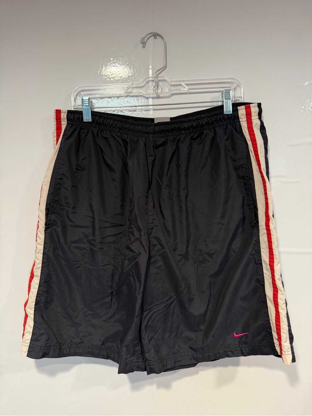 Black Vintage Nike Swim Shorts with Red‎ & Cream Side Stripes